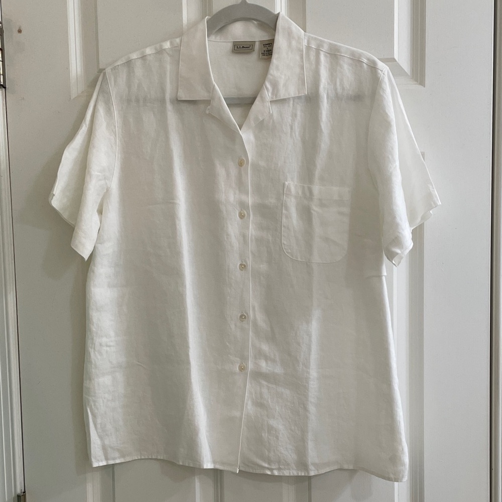 LL Bean White Linen Camp Shirt